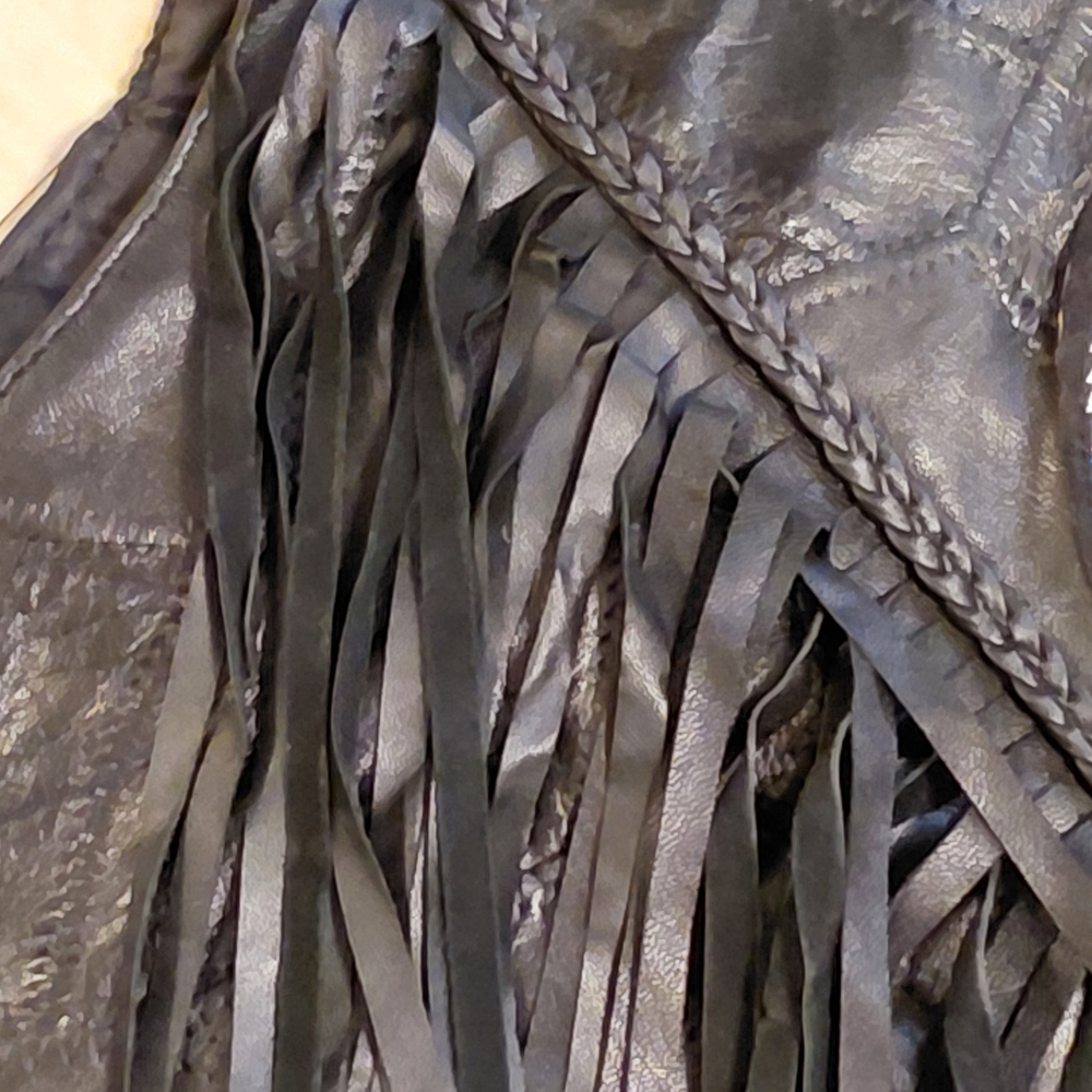 Vintage Never Worn Genuine Leather Black Fringe Vest. XL But runs Small NWOT - Picture 8 of 11